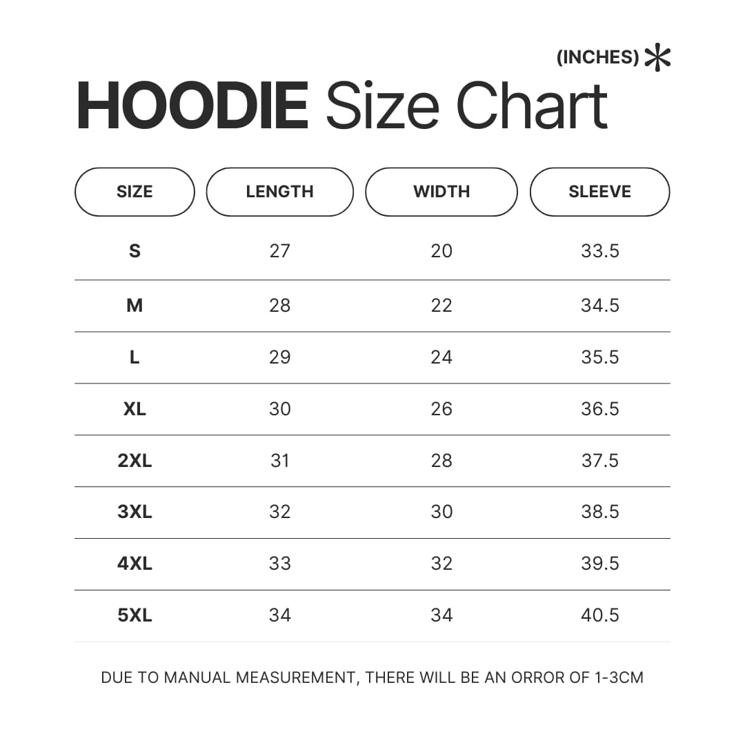 Hoodie Size Chart - Ponyo Shop