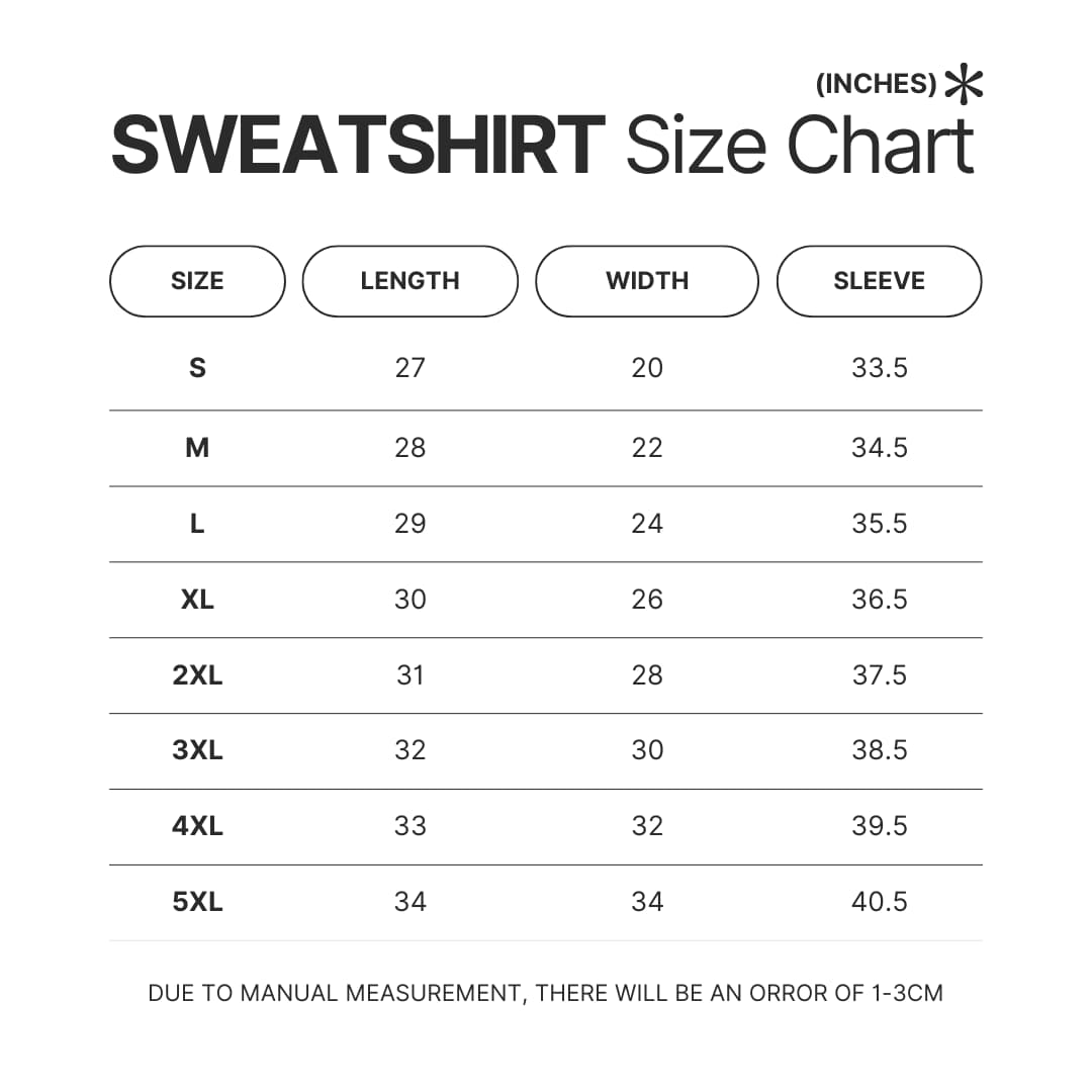 Sweatshirt Size Chart - Ponyo Shop