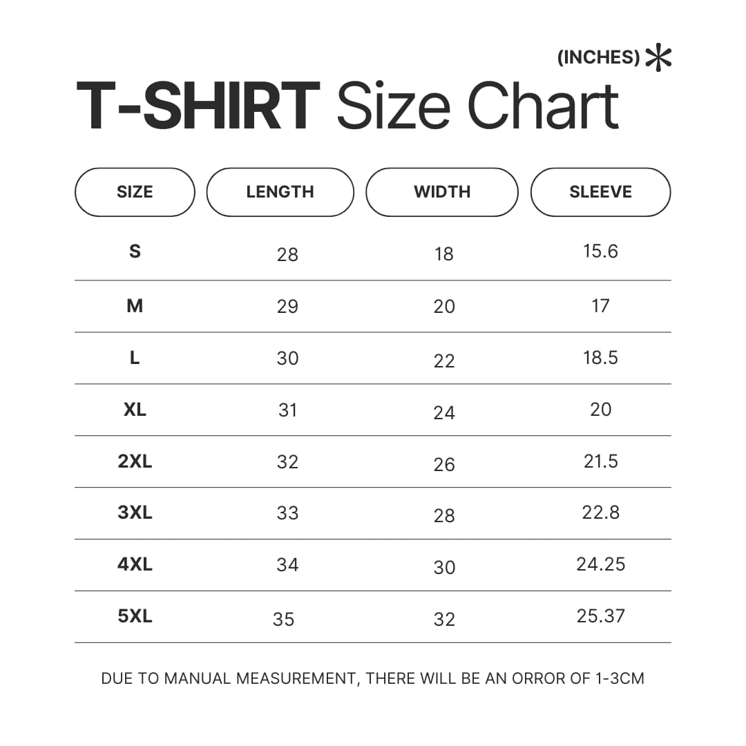 T shirt Size Chart - Ponyo Shop