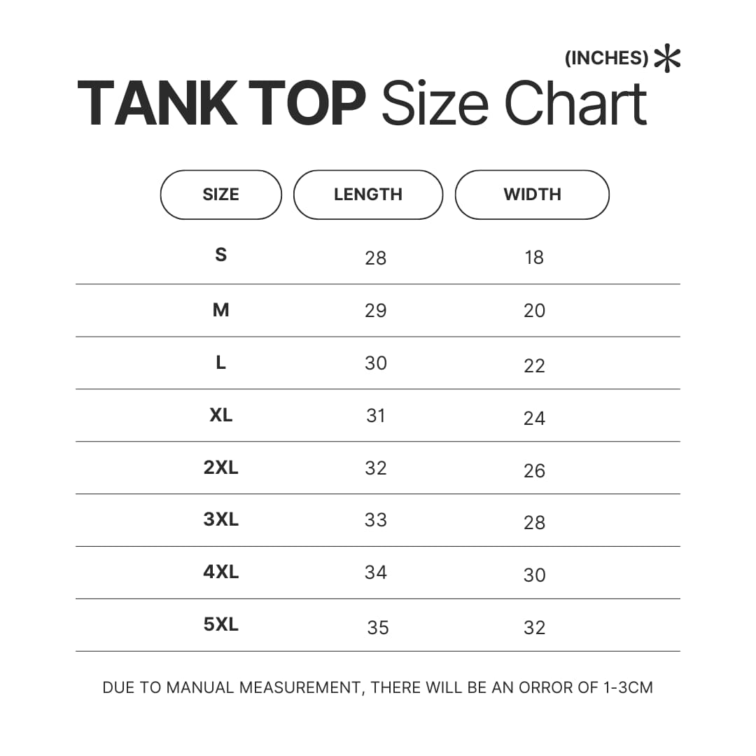 Tank Top Size Chart - Ponyo Shop