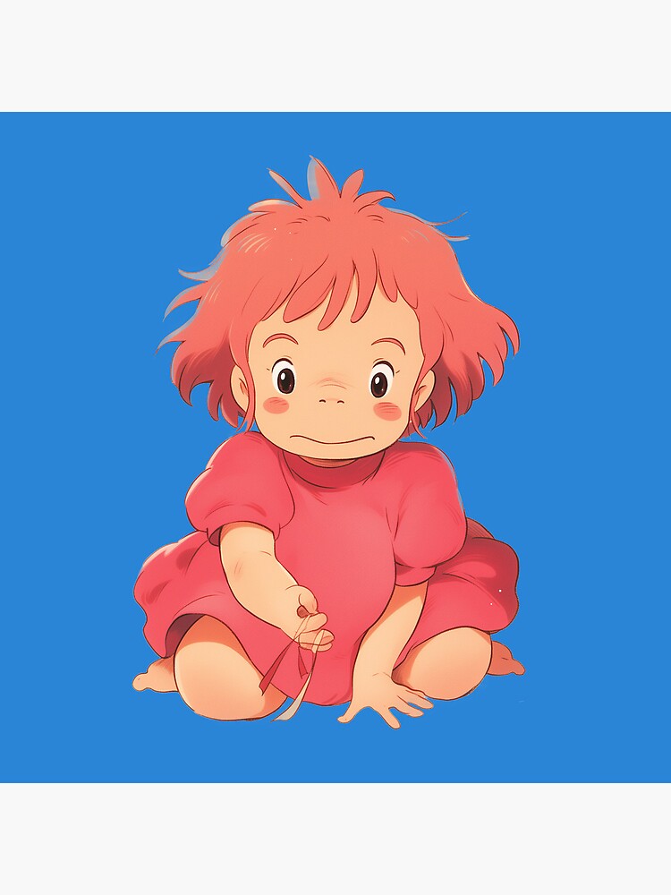 Ponyo Cute Blue Background Throw Pillow - Image 2