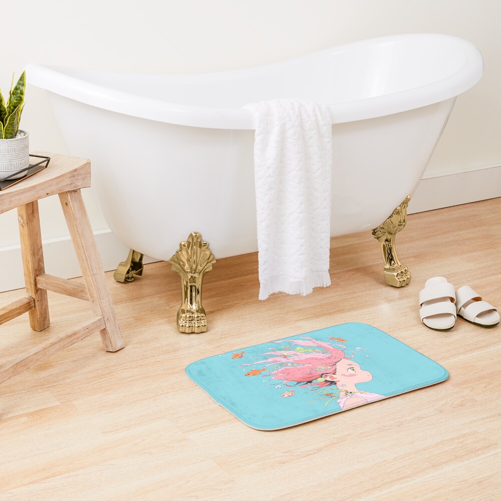Cute Anime Mermaid Fish Girl Bath Mat - Image 2