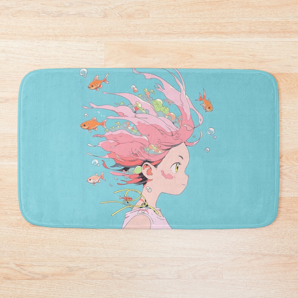 Cute Anime Mermaid Fish Girl Bath Mat