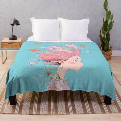 Cute Anime Mermaid Fish Girl Throw Blanket