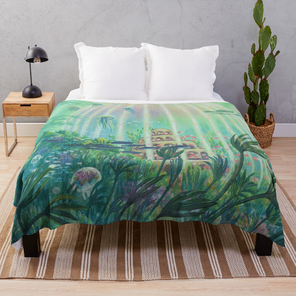 Ponyo Painting Anime Underwater Throw Blanket