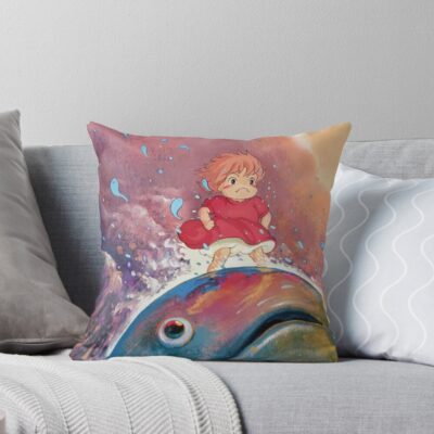 Ponyo With Fish Throw Pillow